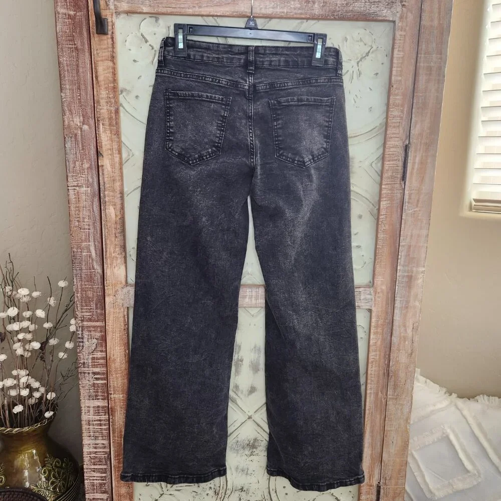 Rise Supply Co Black Acid Wash Stretch Mid-Rise Straight Leg Jeans | Size 7
